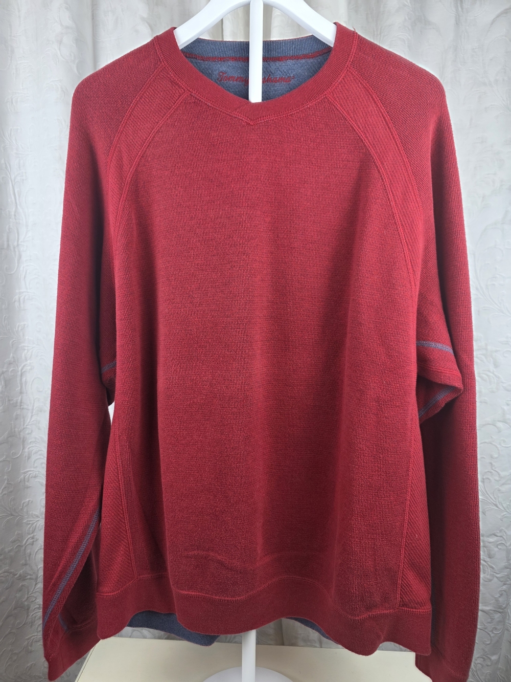 Tommy Bahama Reversible Crewneck Sweater XL Red Blue Marl Pullover - Picture 2 of 15